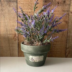 Painted terra cotta pot with vintage style label and faux lavender